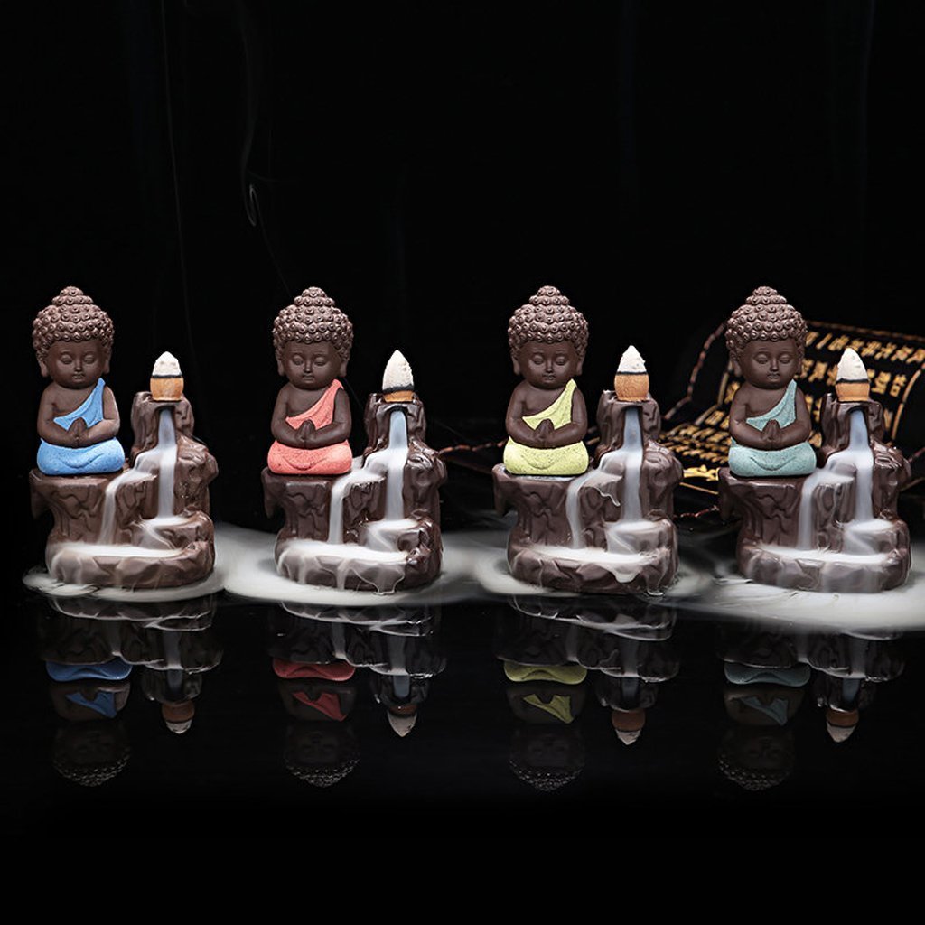 eCraftIndia Meditating Monk Buddha Smoke Backflow Cone Decorative Incense Holder (7 cm x 7 cm x 12, Blue)